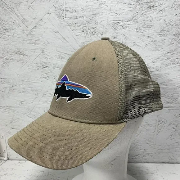 Vintage Patagonia Fish Shark Hat Khaki Fishing Trail Hike Outdoor Mesh Cap - Picture 3 of 10